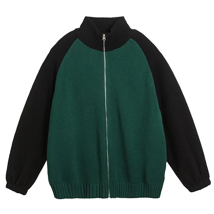 custom-color-block-raglan-knit-zip-up-jacket-green