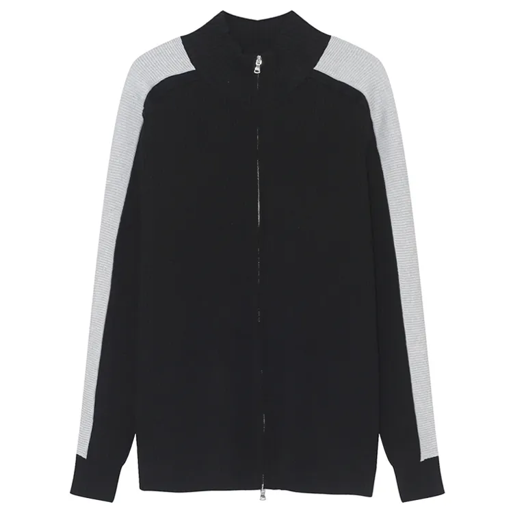 custom-contrast-raglan-zip-up-knit-cardigan-black