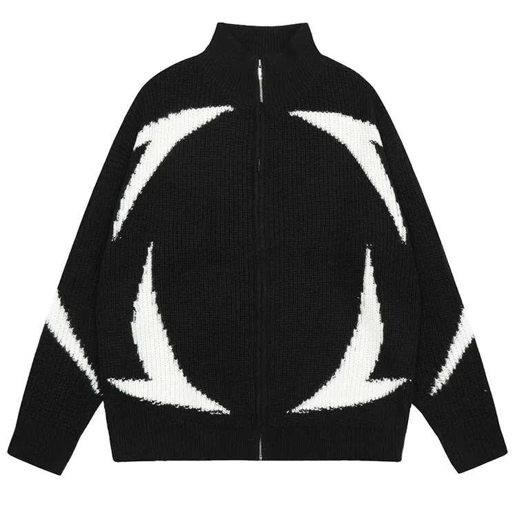 custom-oversized-jacquard-zip-up-mock-neck-sweater-black