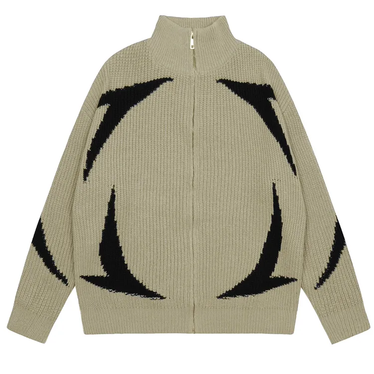 custom-oversized-jacquard-zip-up-mock-neck-sweater-green