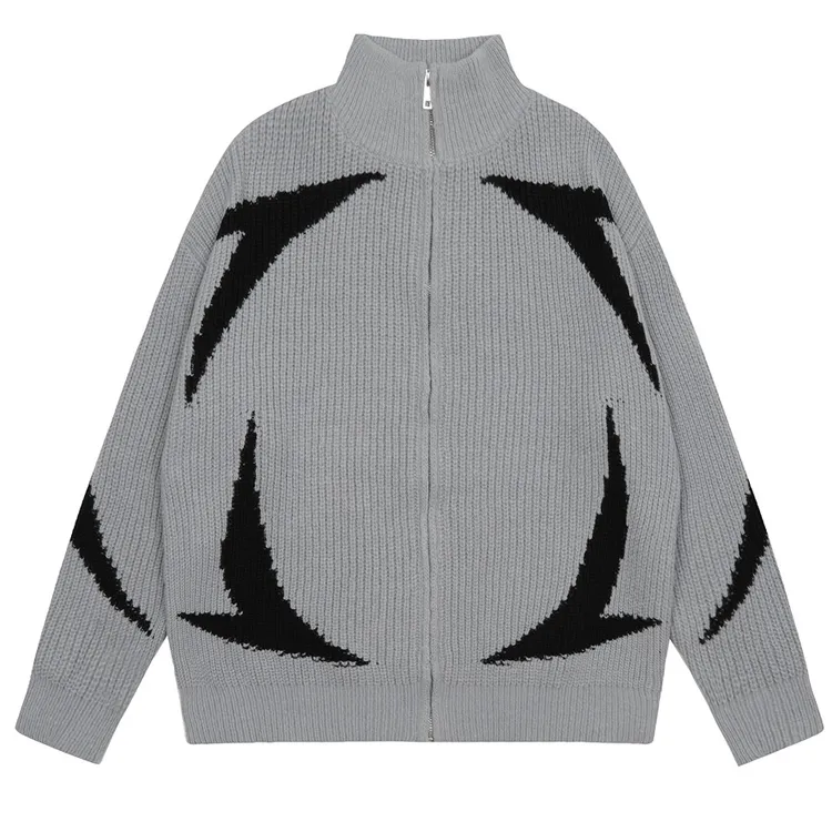 custom-oversized-jacquard-zip-up-mock-neck-sweater-grey