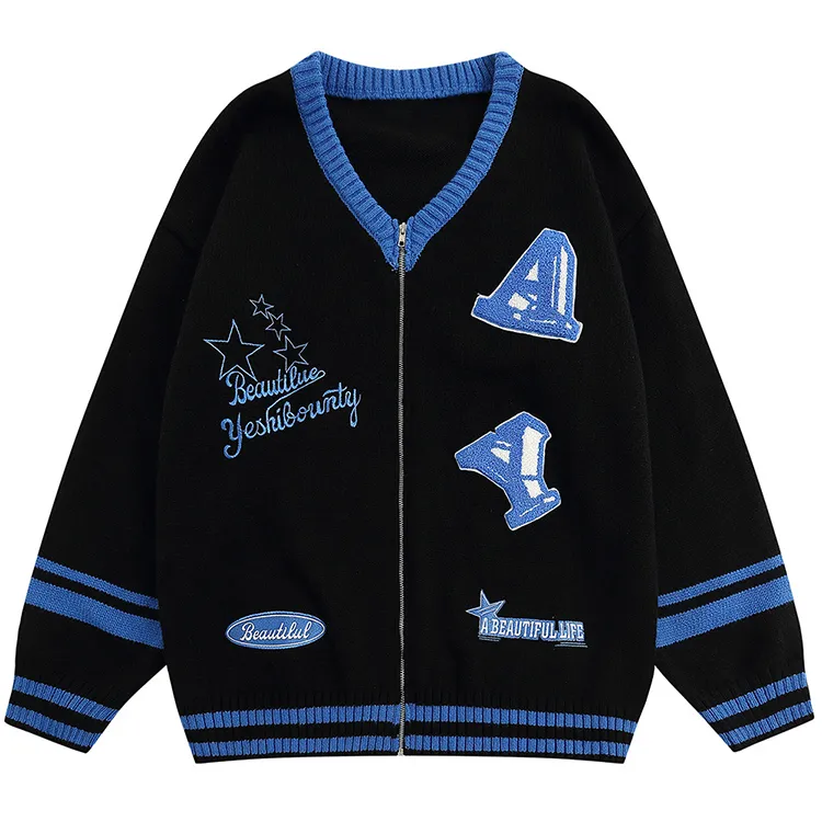 custom-oversized-varsity-knit-zip-up-jacket-blue