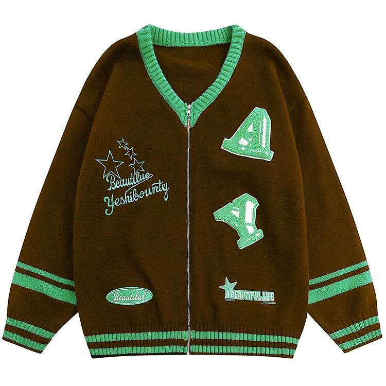 custom-oversized-varsity-knit-zip-up-jacket-green
