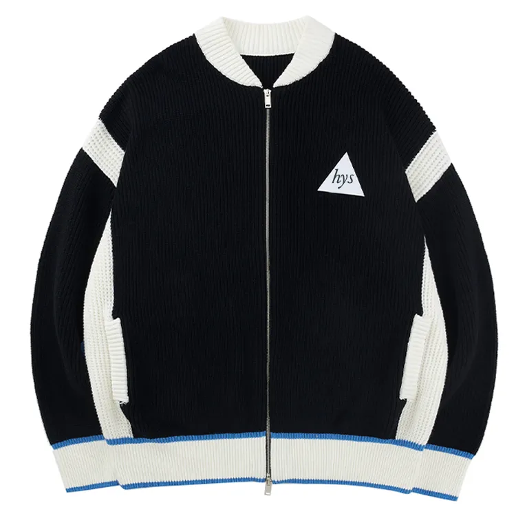 custom-varsity-color-block-knit-zip-up-jacket-black
