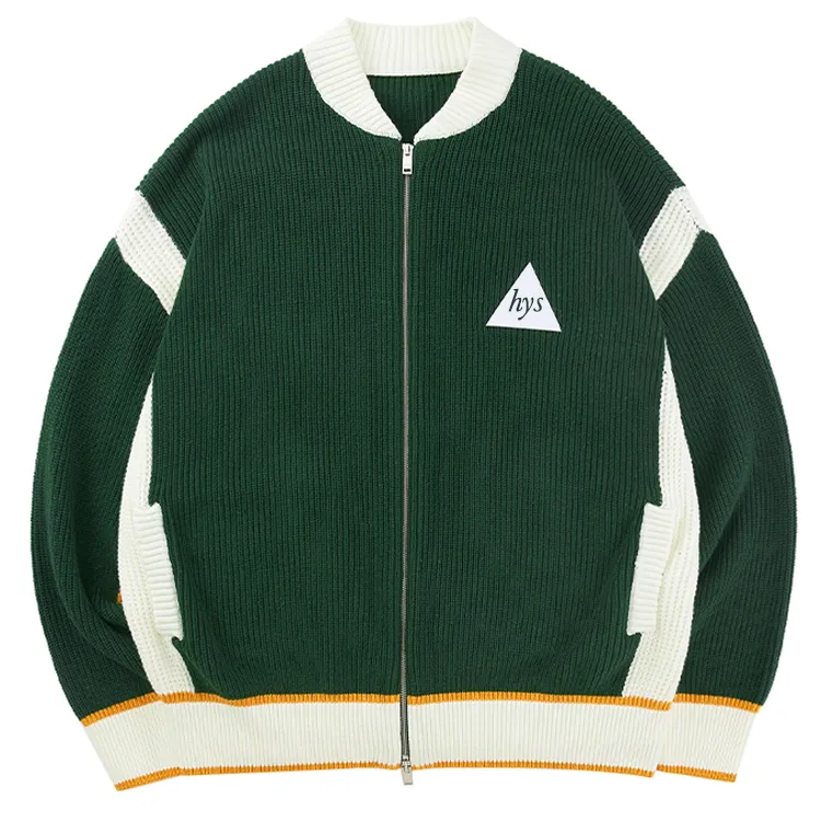 custom-varsity-color-block-knit-zip-up-jacket-green