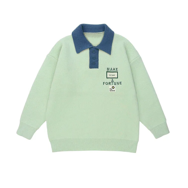custom-varsity-contrast-polo-knit-sweater-green