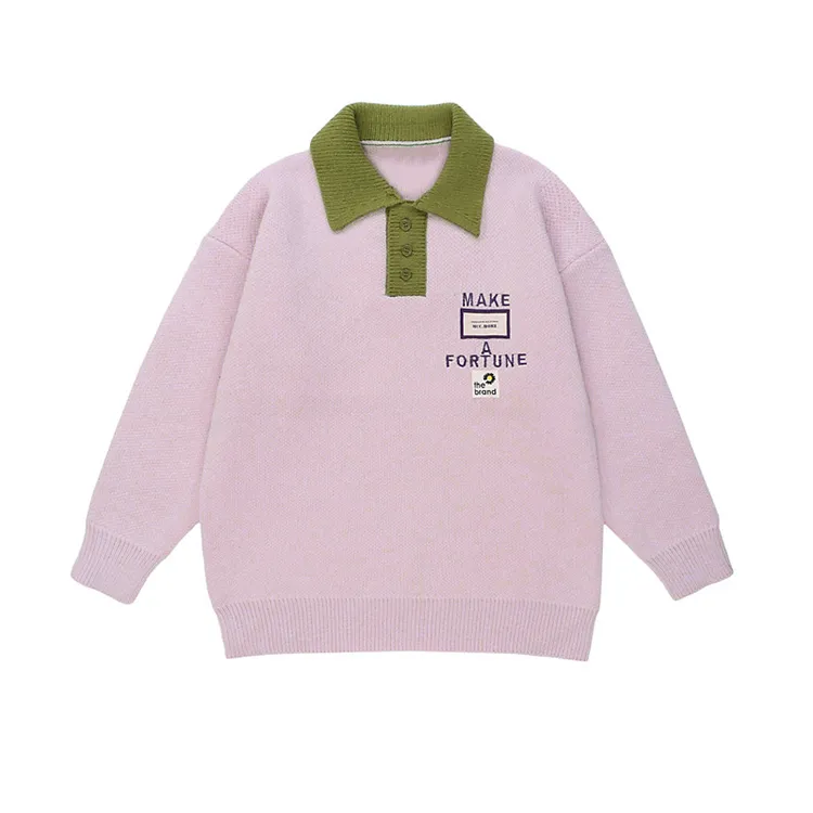 custom-varsity-contrast-polo-knit-sweater-pink