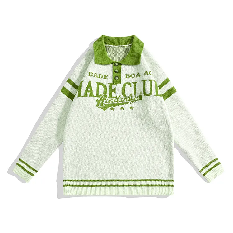 custom-collegiate-graphic-polo-knit-sweater-green-and-white