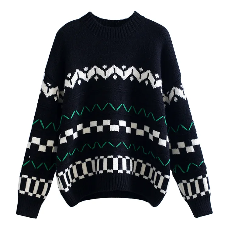 custom-geometric-patterned-jacquard-knit-sweater-black