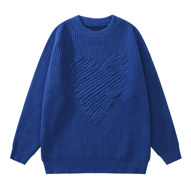 custom-heart-textured-knit-sweater-blue