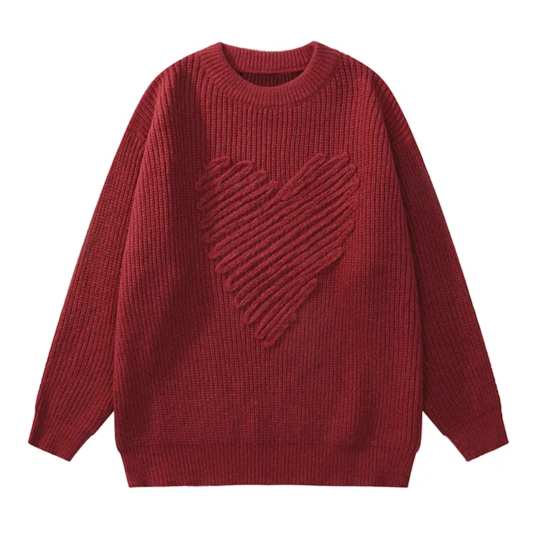 custom-heart-textured-knit-sweater-red
