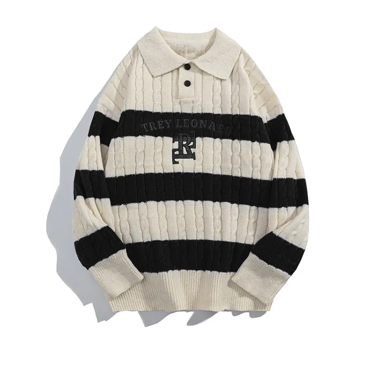 custom-varsity-cable-knit-polo-pullover-black