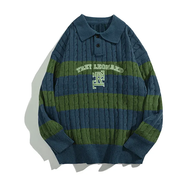 custom-varsity-cable-knit-polo-pullover-dark-blue