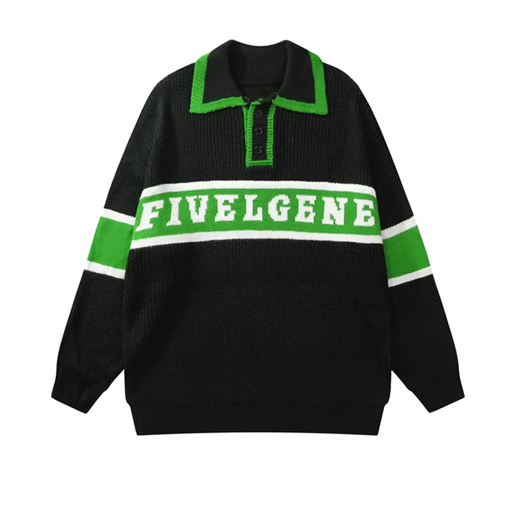 custom-varsity-graphic-polo-knit-sweater-green-and-black