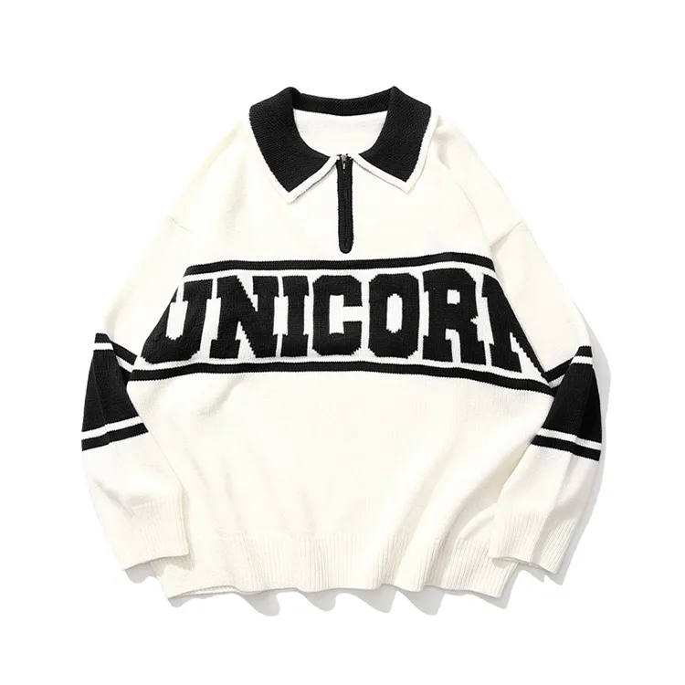 custom-varsity-letter-polo-half-zip-knit-sweater-black