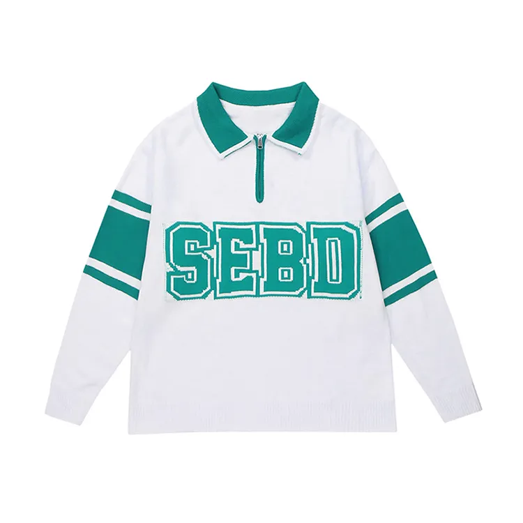custom-varsity-letter-polo-half-zip-knit-sweater-green