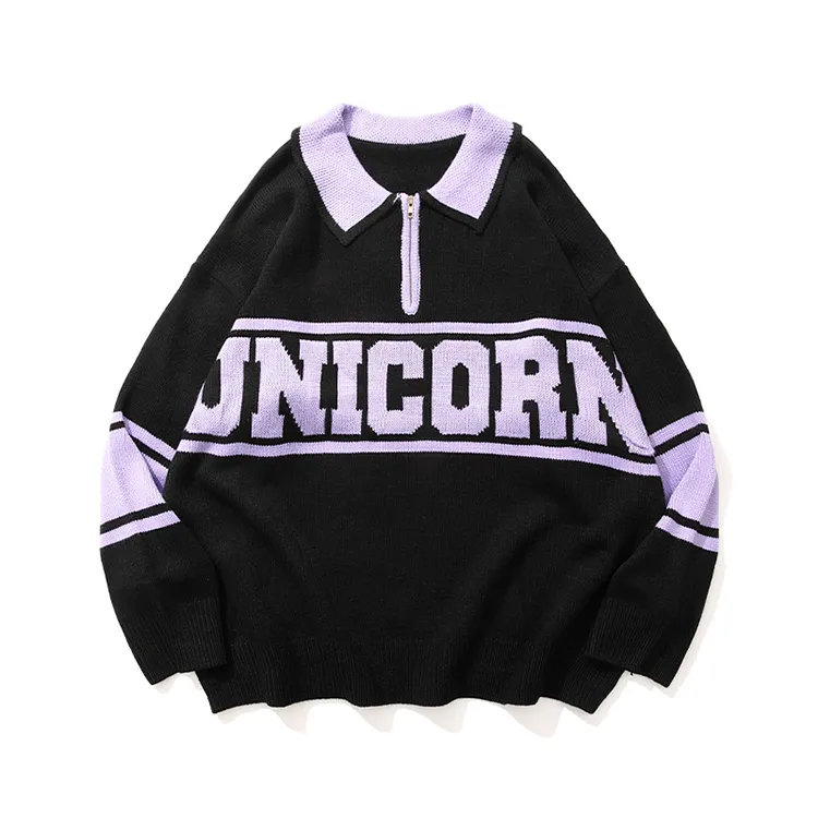 custom-varsity-letter-polo-half-zip-knit-sweater-purple