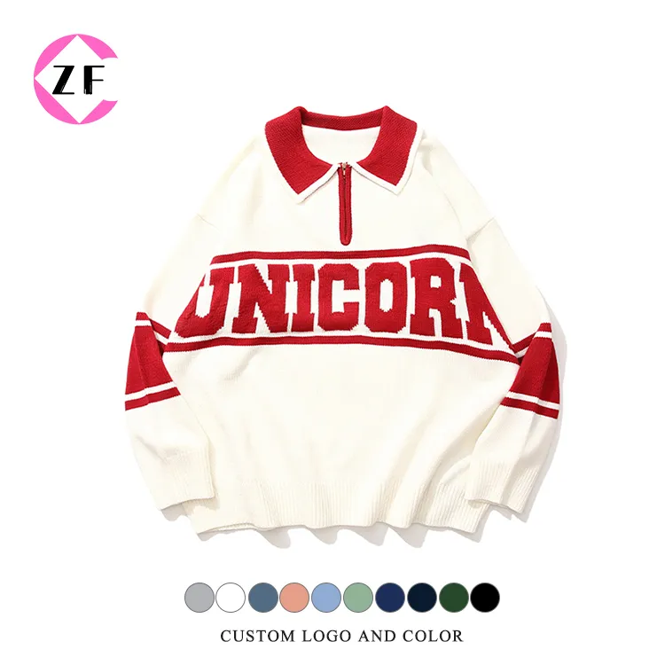 custom-varsity-letter-polo-half-zip-knit-sweater-red