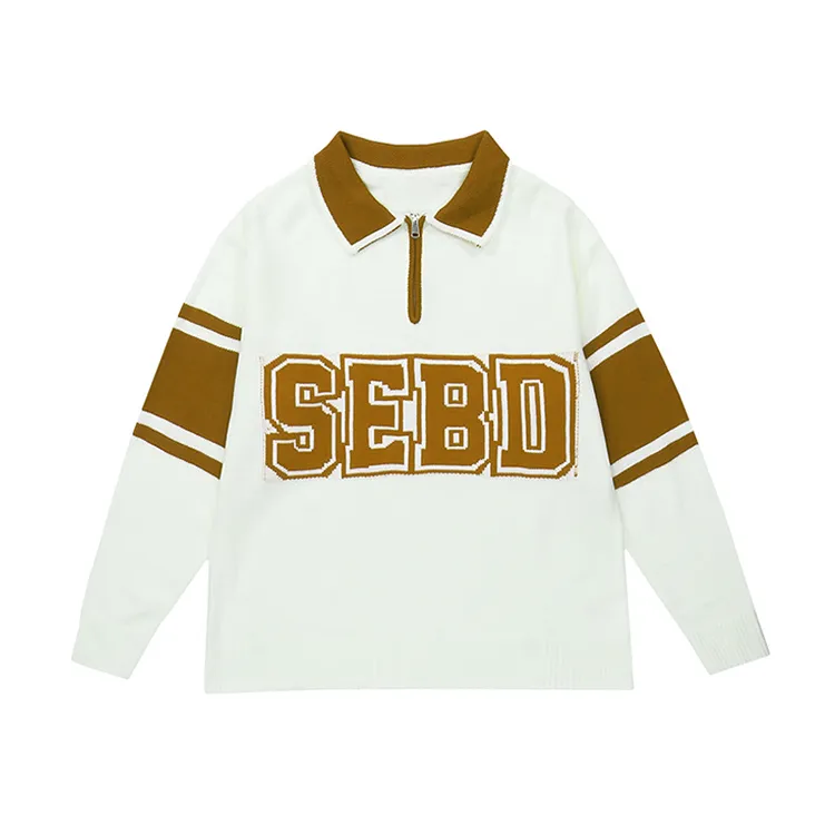 custom-varsity-letter-polo-half-zip-knit-sweater-yellow