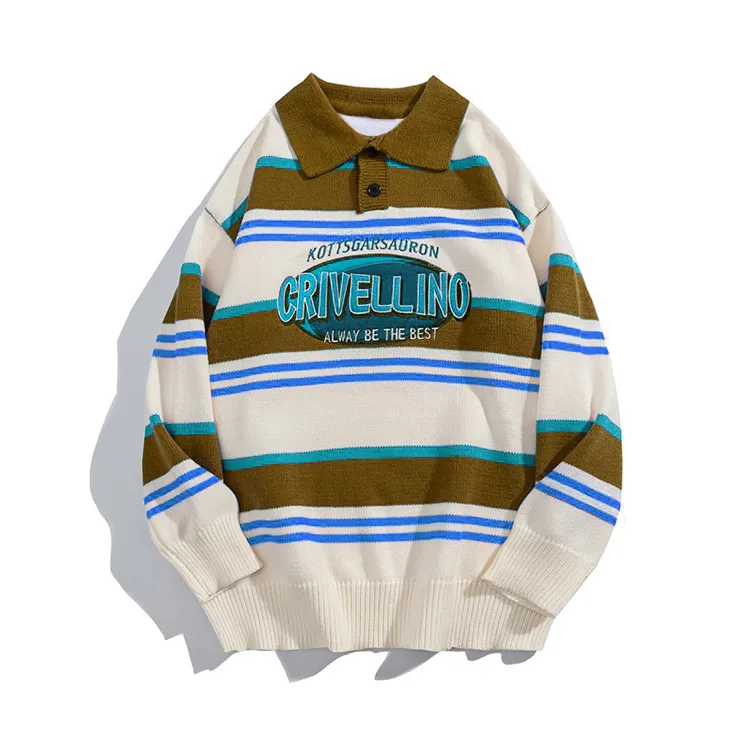 custom-varsity-striped-polo-knit-sweater-brown