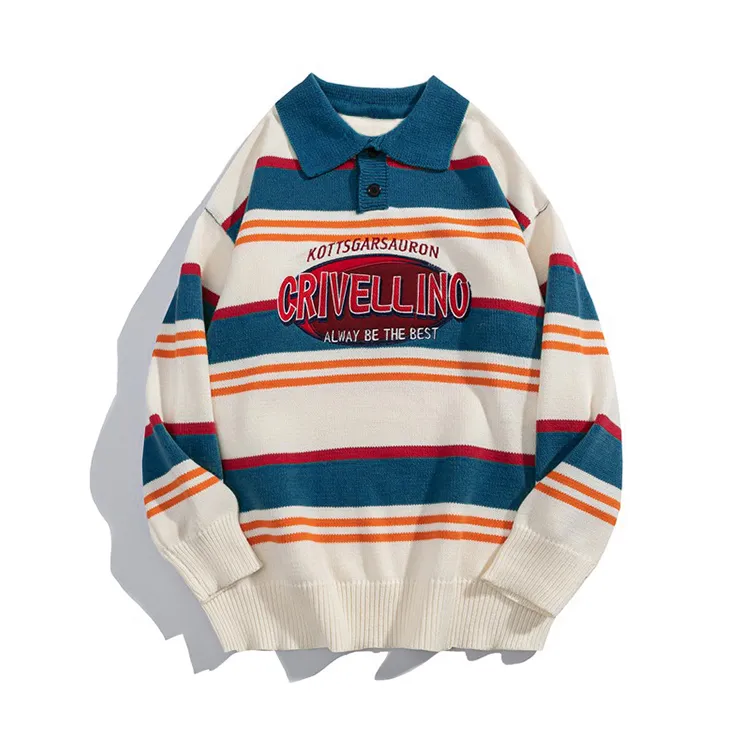 custom-varsity-striped-polo-knit-sweater-cyan