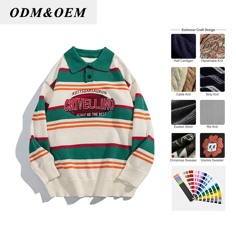 custom-varsity-striped-polo-knit-sweater-green