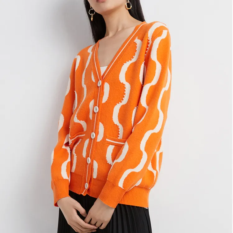 custom-abstract-wave-intarsia-cardigan-model-showcase