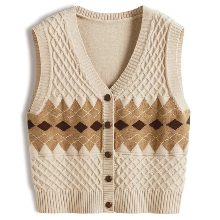 custom-argyle-cable-knit-cardigan-vest-beige