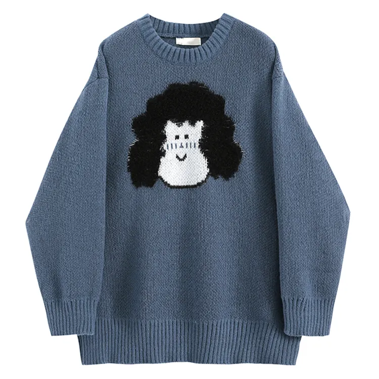 custom-cartoon-character-boucl-knit-sweater-blue