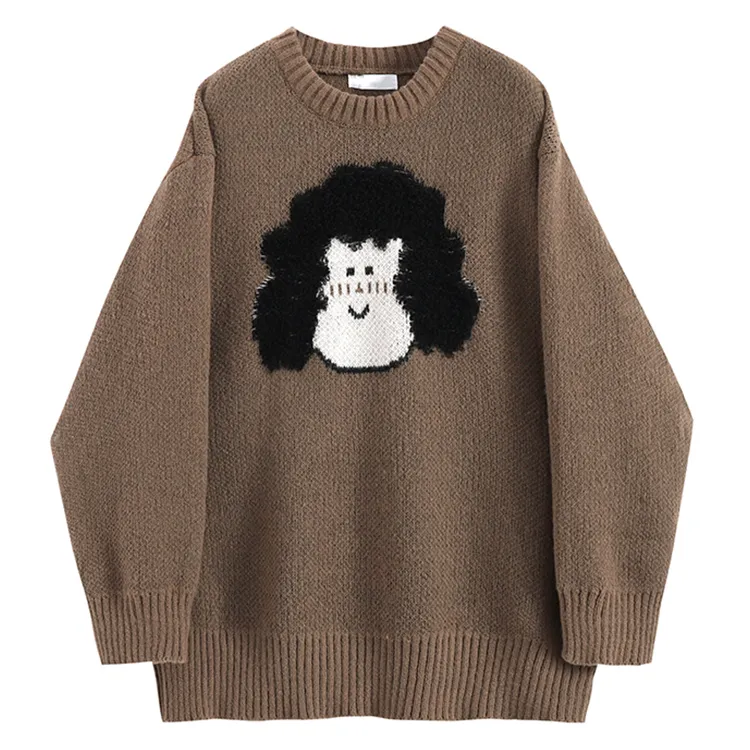 custom-cartoon-character-boucl-knit-sweater-brown