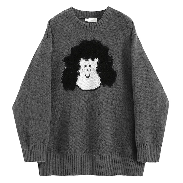 custom-cartoon-character-boucl-knit-sweater-grey