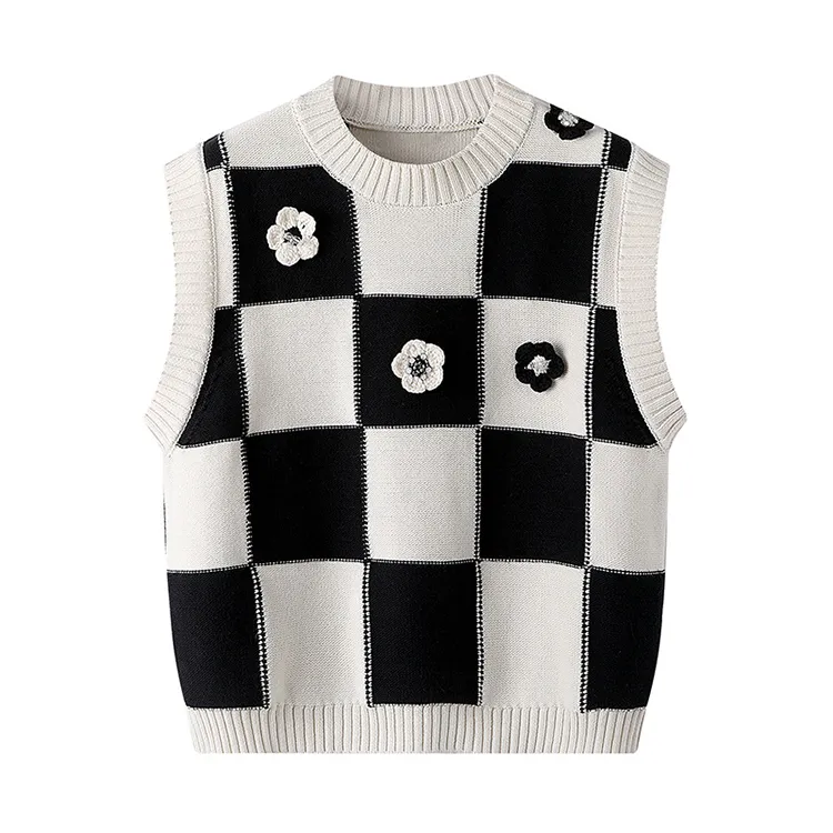 custom-checkerboard-floral-knit-vest