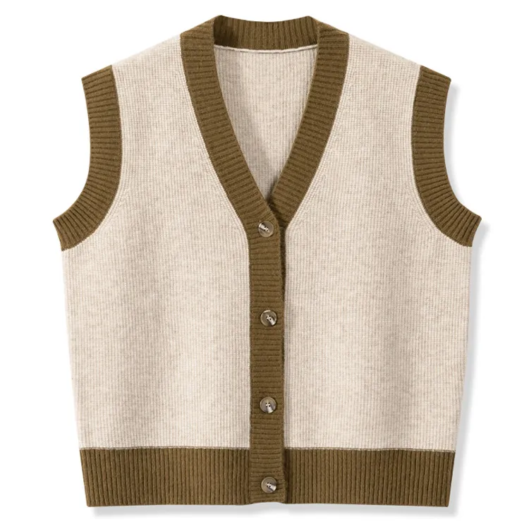 custom-color-blocked-v-neck-cardigan-vest-brown
