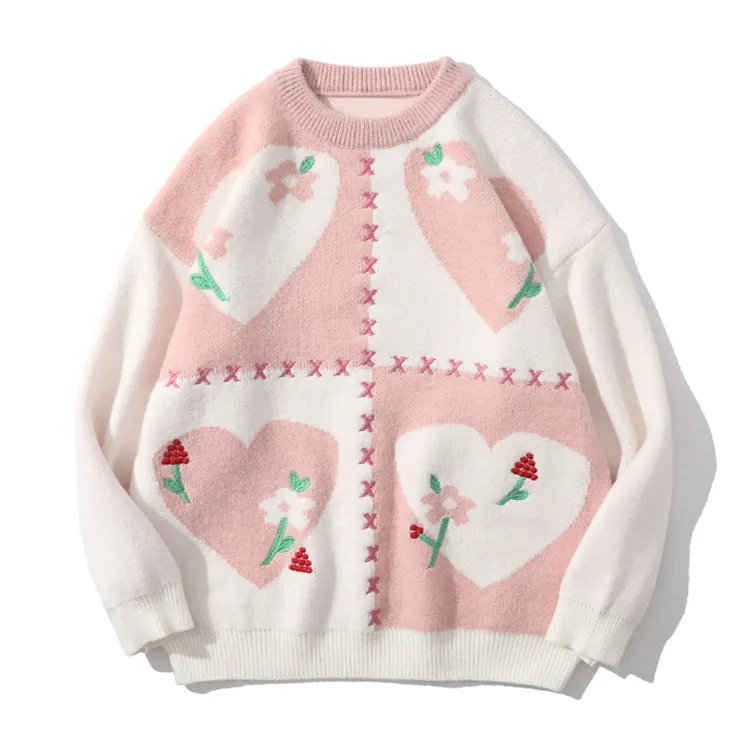 custom-cottagecore-floral-heart-knit-sweater