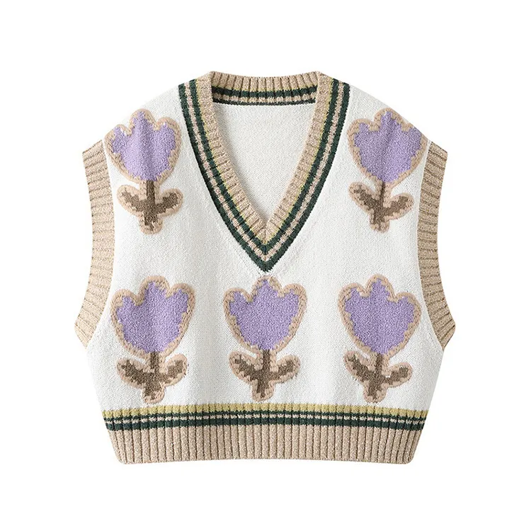 custom-cropped-floral-knit-vest-brown