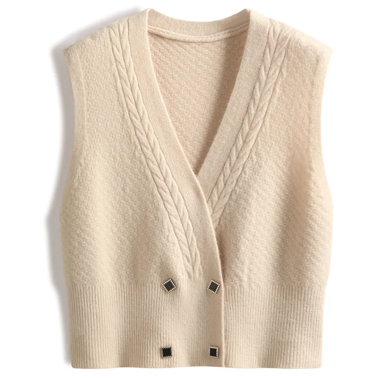 custom-double-breasted-cable-knit-vest-beige