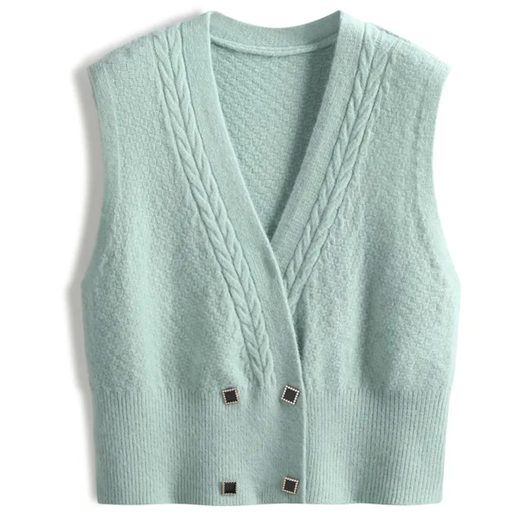 custom-double-breasted-cable-knit-vest-green