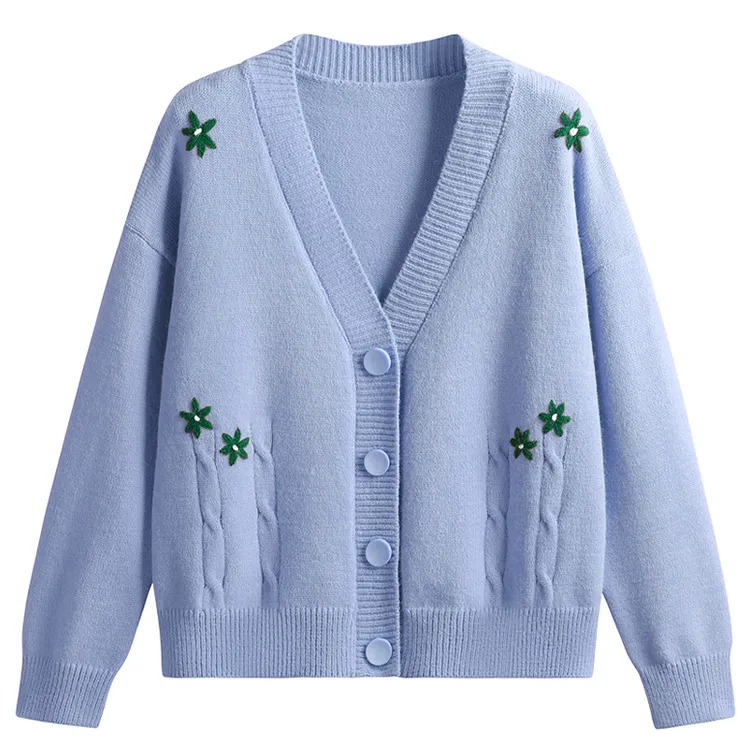 custom-floral-embroidered-v-neck-cardigan-sweater-blue