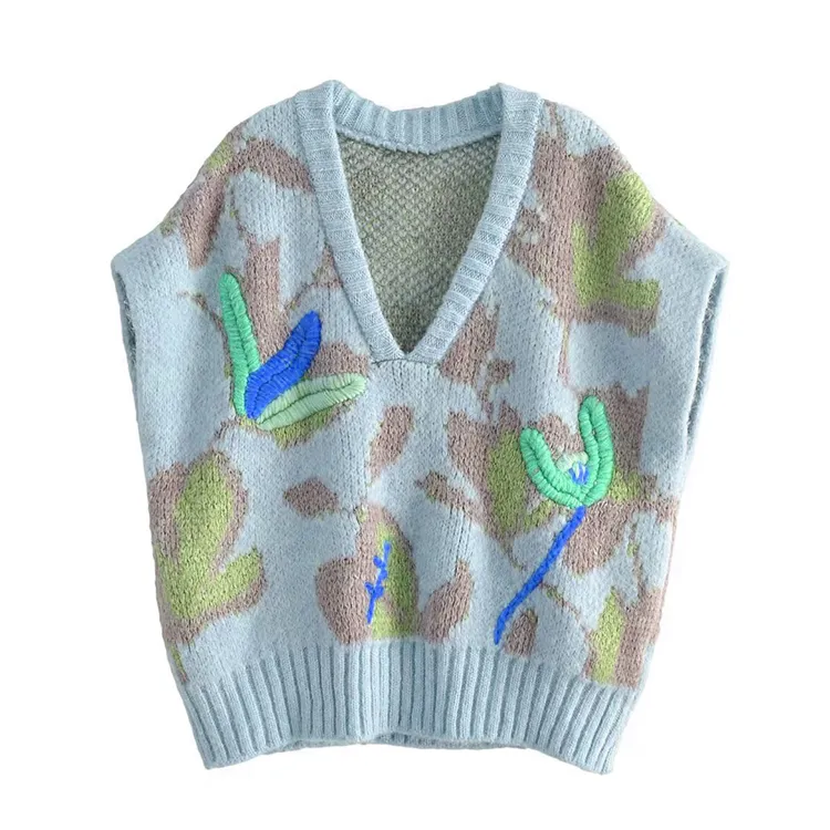 custom-oversized-3d-floral-knit-vest-blue