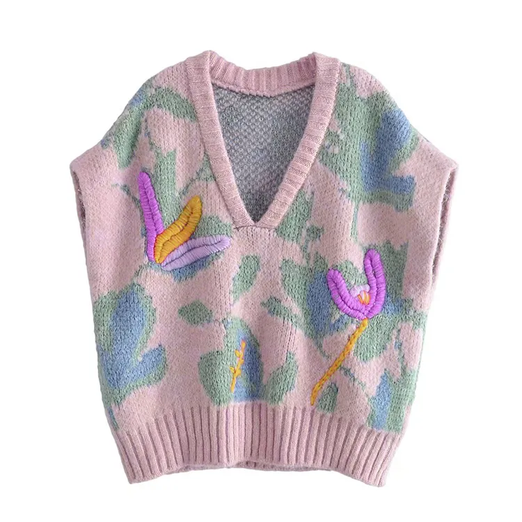 custom-oversized-3d-floral-knit-vest-pink