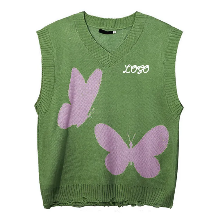 custom-oversized-butterfly-knit-vest-green