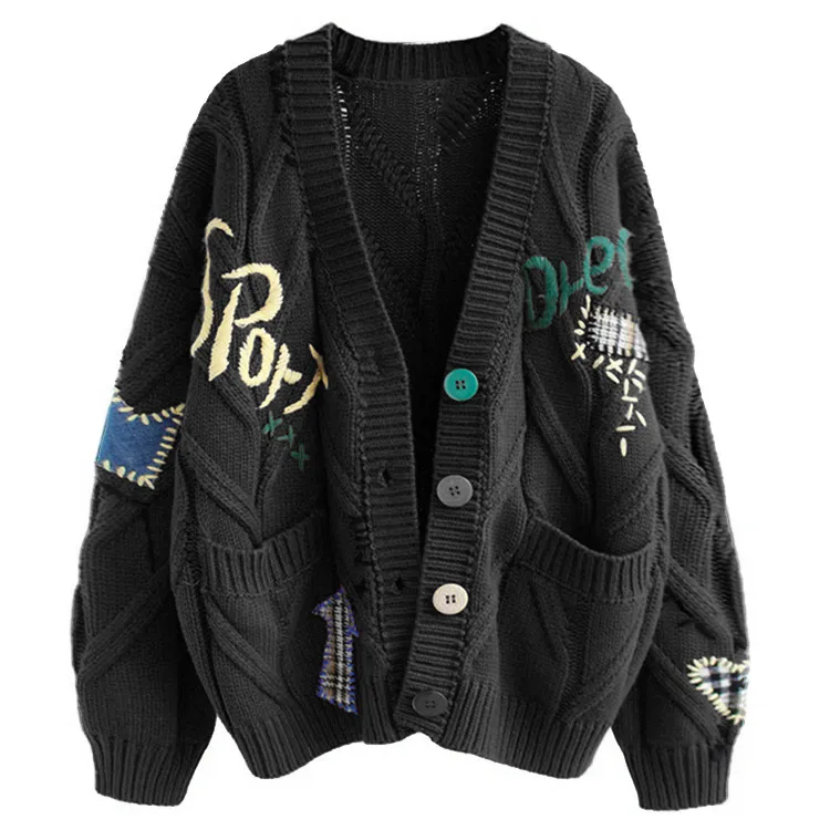 custom-oversized-cable-knit-embroidered-cardigan-black