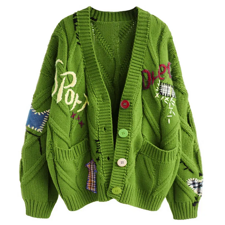 custom-oversized-cable-knit-embroidered-cardigan-green