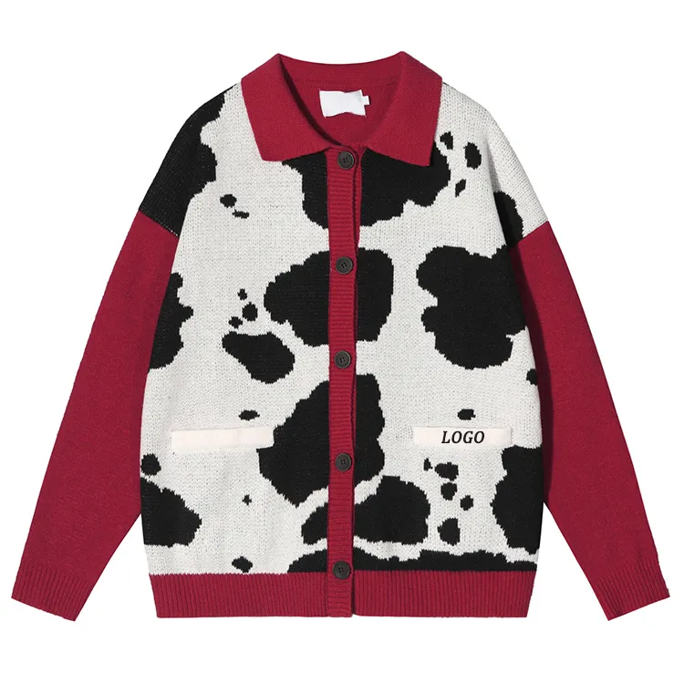 custom-oversized-cow-print-cardigan-red