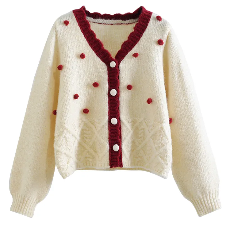 custom-pom-pom-cable-knit-cardigan-v-neck-sweater-white