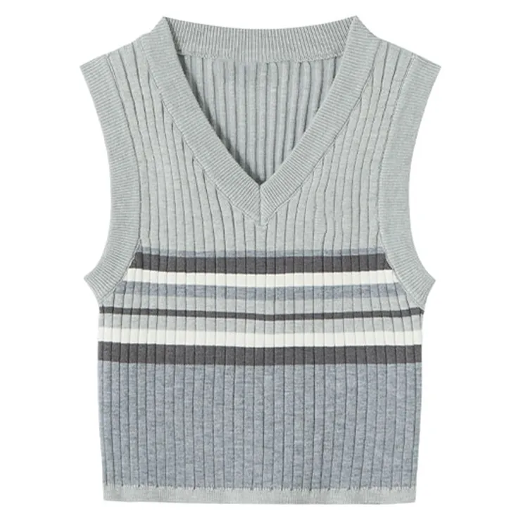 custom-preppy-striped-ribbed-knit-vest-grey