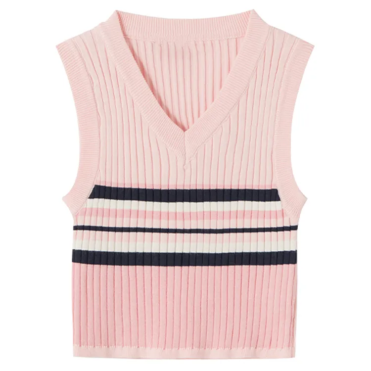 custom-preppy-striped-ribbed-knit-vest-pink