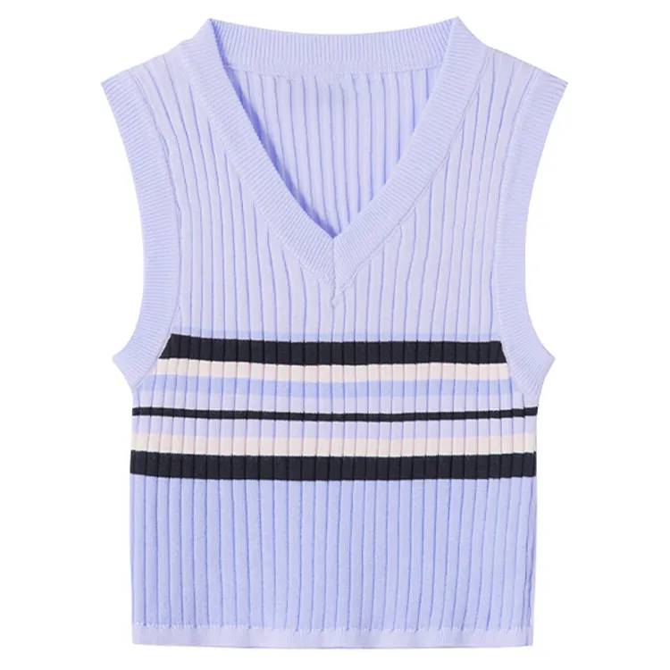 custom-preppy-striped-ribbed-knit-vest-purple