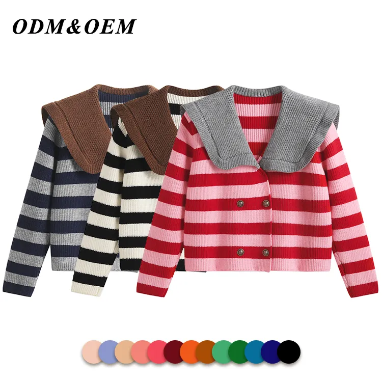 custom-sailor-collar-striped-double-breasted-cardigan