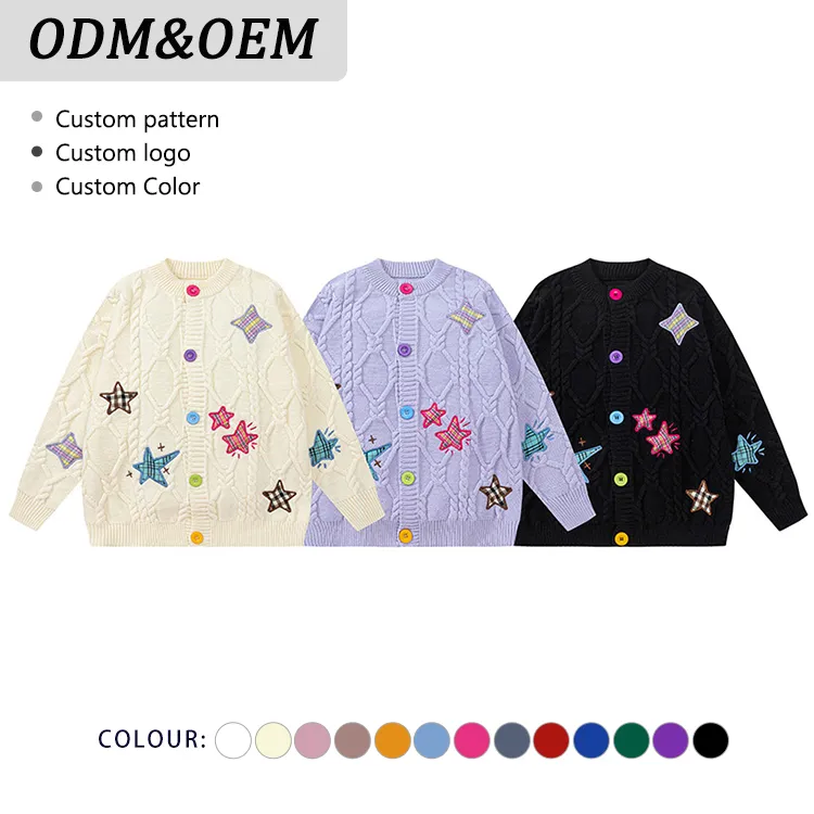 custom-star-appliqu-cable-knit-cardigan-sweater